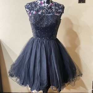 XS Black Open Back Sequence Prom Dress